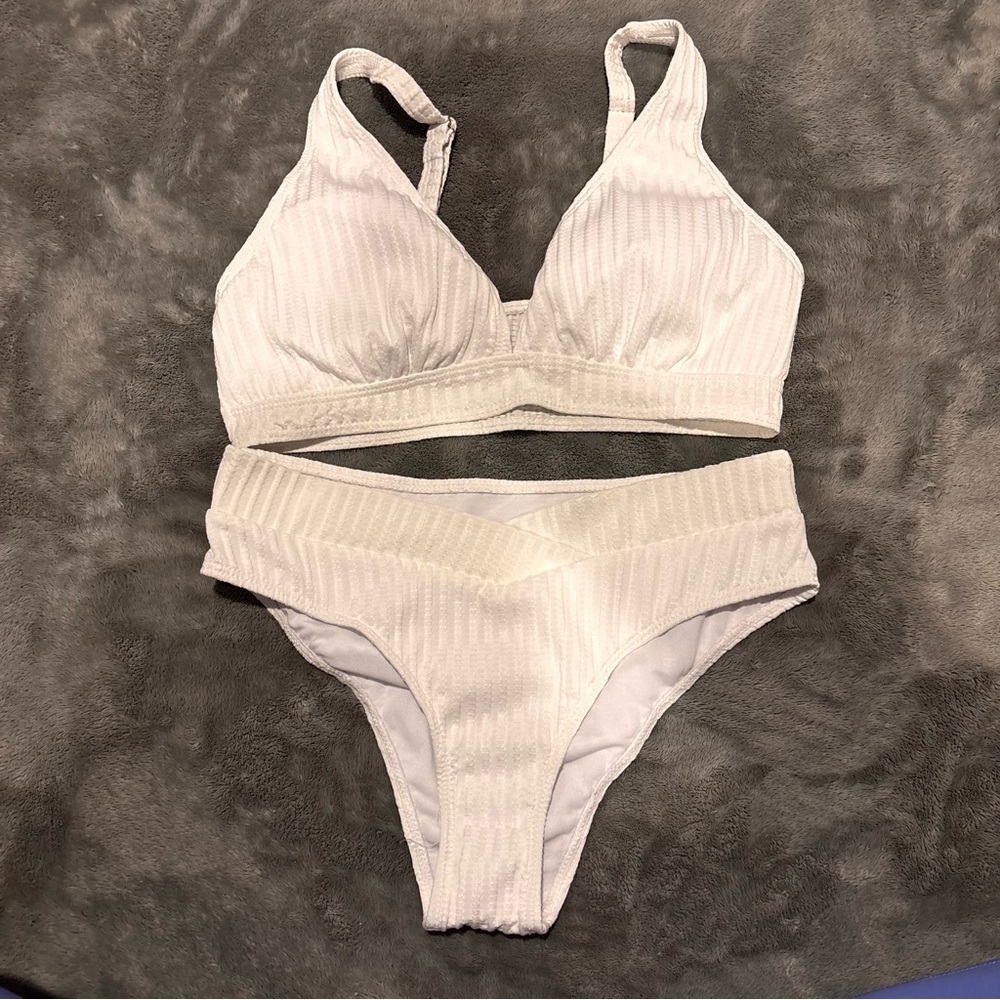 White Ribbed Bikini Set